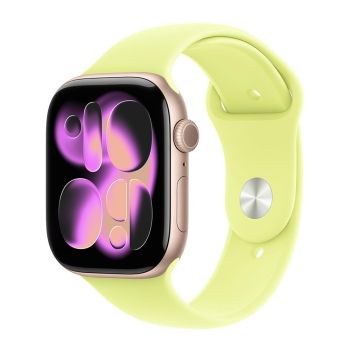 Apple Watch Series 11, 46 mm, Rose Gold Aluminum Neon Yellow Sport Band S/M